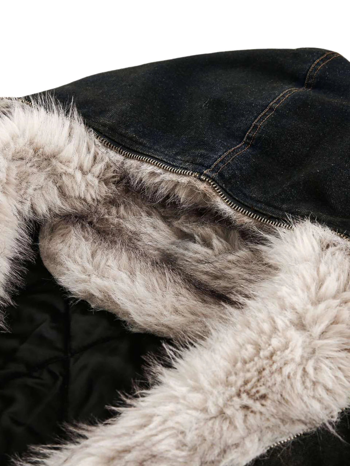 Polar Armour | Hooded Bomber Jacket | Fur Lining | Distressed Denim