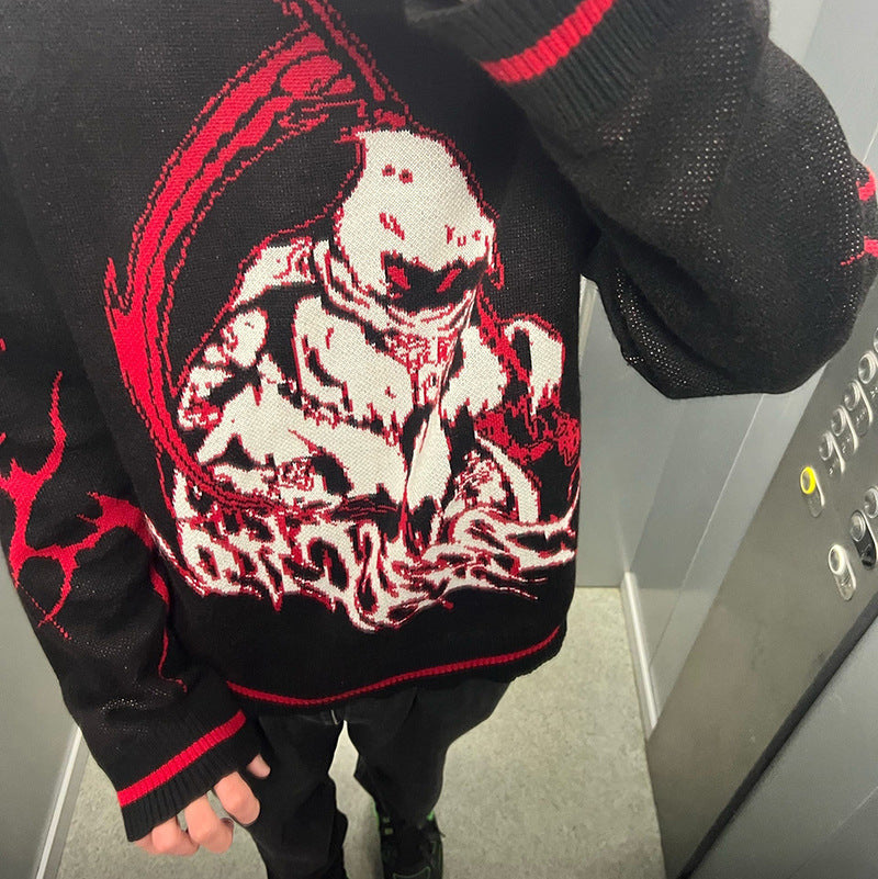 Psycho Reaper | Dark Graphic Knit Sweater - Santo