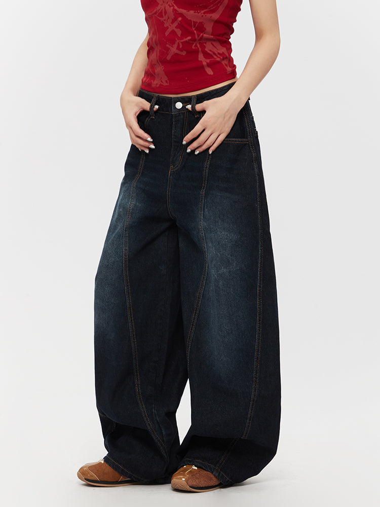 Unisex Faded Oversized Balloon Jeans