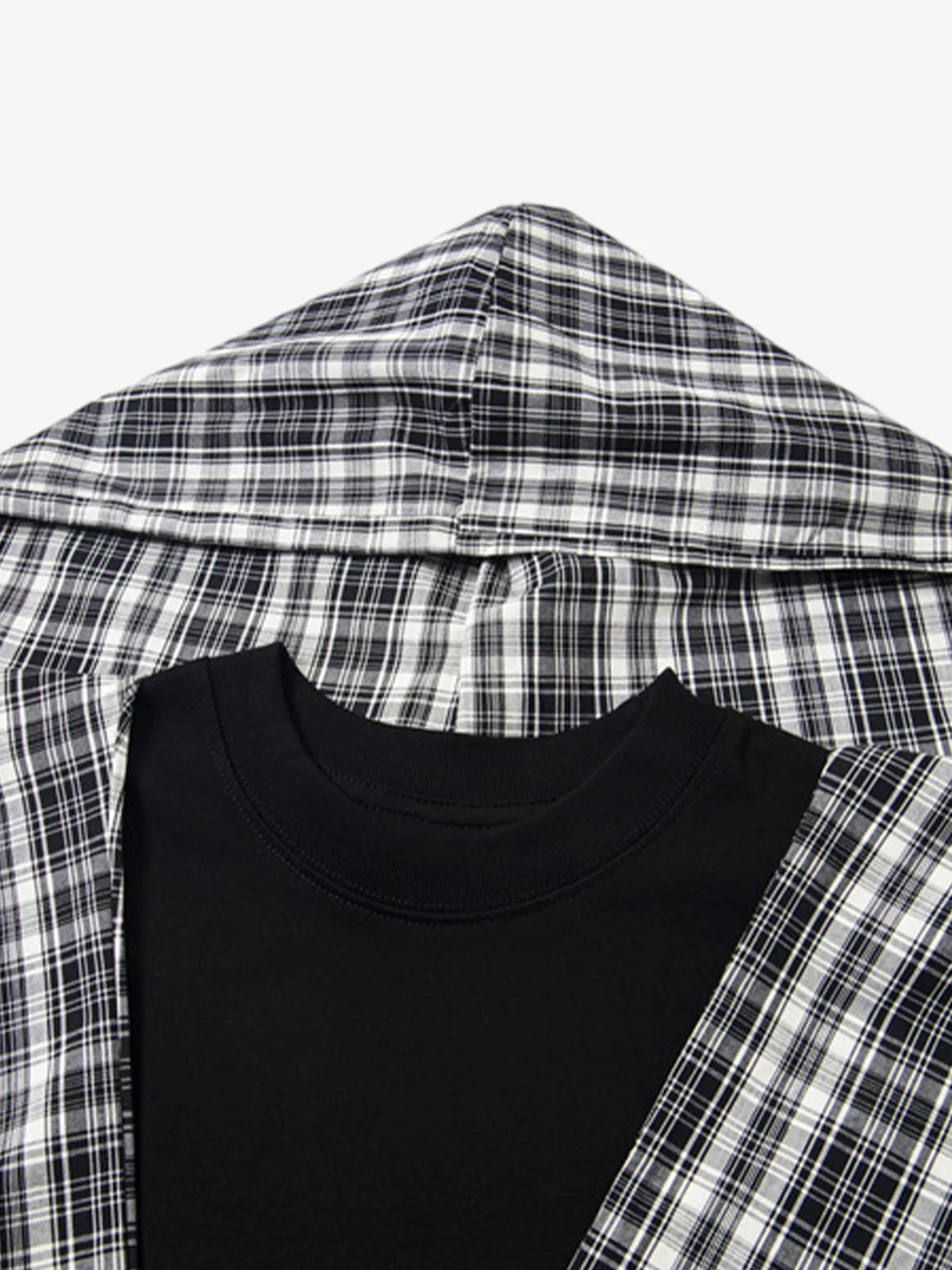 Detachable Badge | Hooded Plaid Cape T-shirt