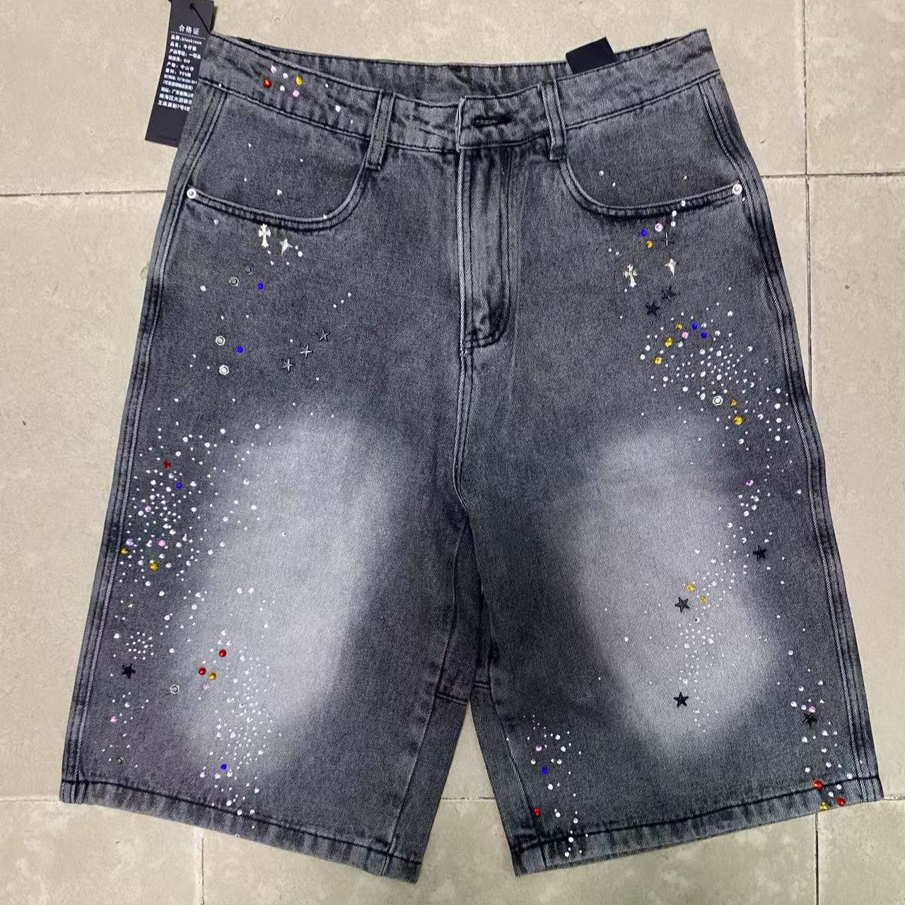 Starry Washed Rhinestone | Denim Shorts - Santo