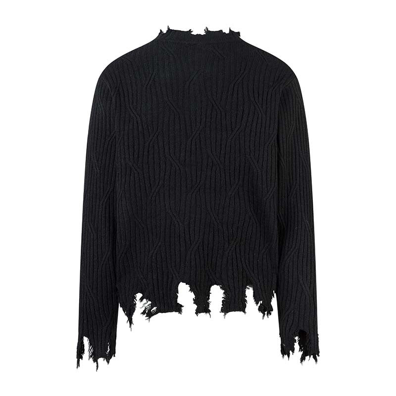 Knitted Distressed Diamond Pattern | Raw Edge Sweater