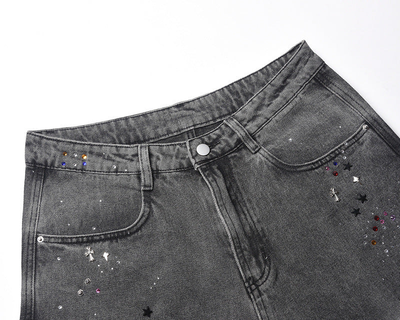 Starry Washed Rhinestone | Denim Shorts - Santo