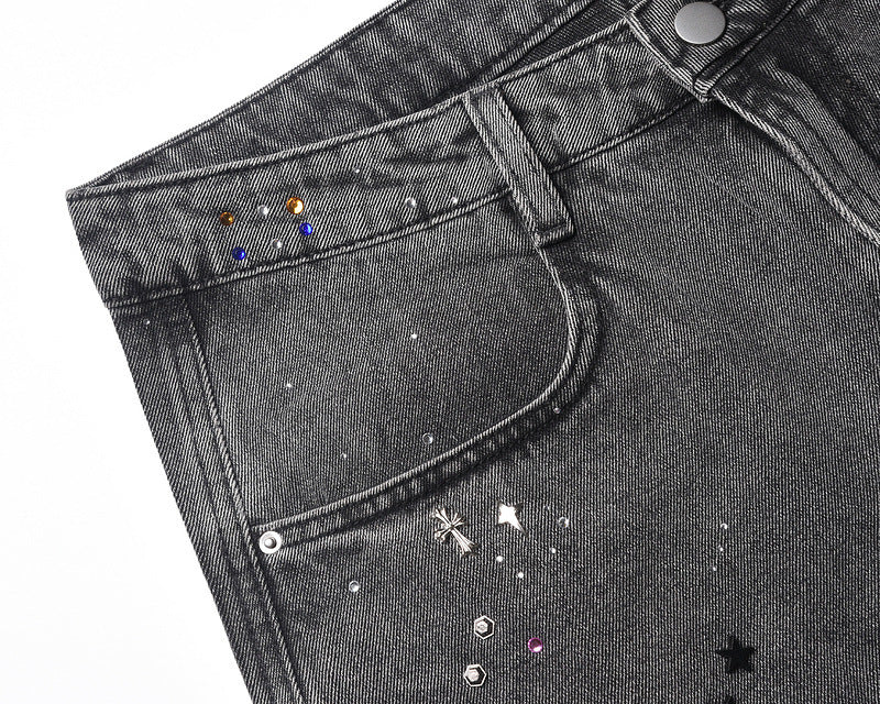 Starry Washed Rhinestone | Denim Shorts - Santo