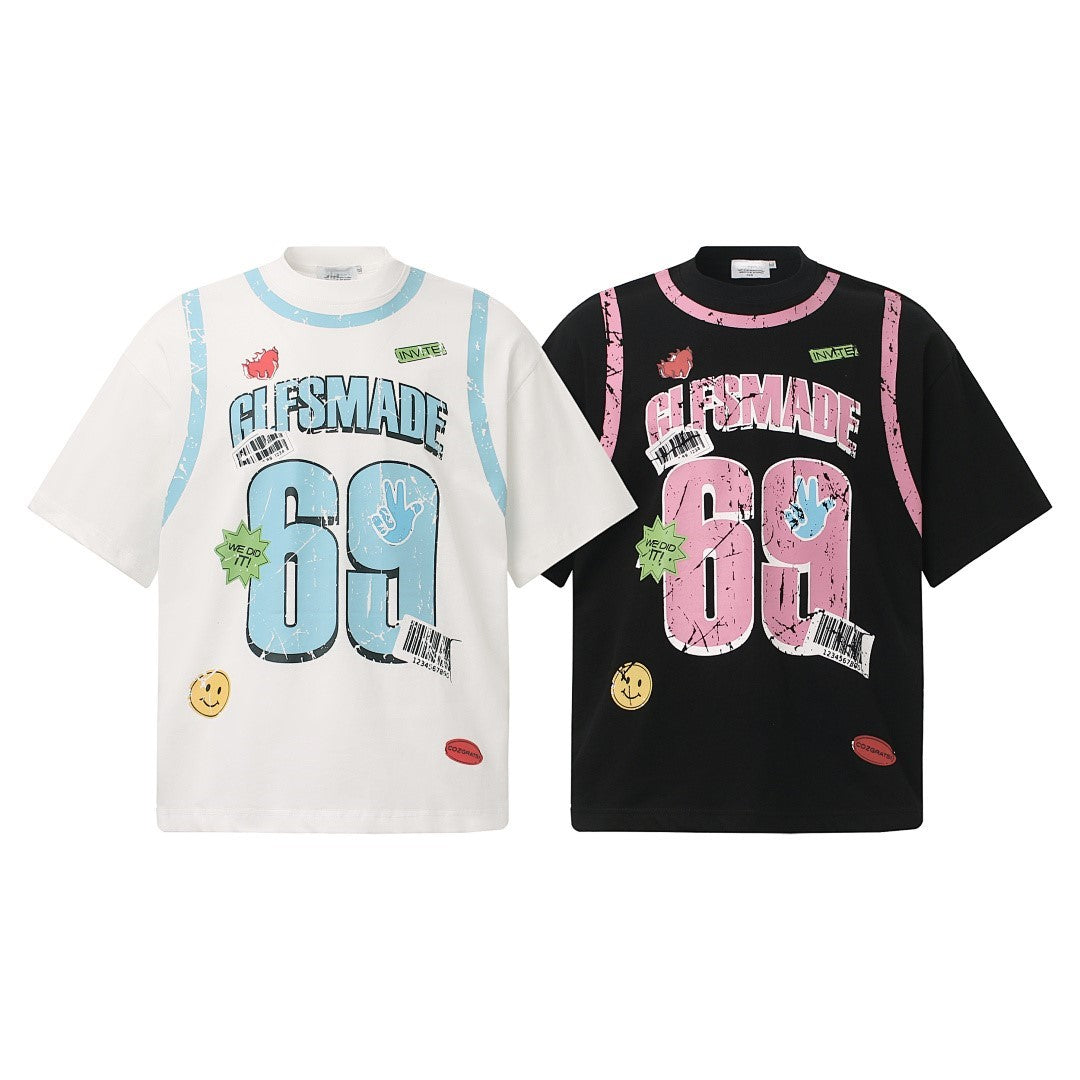 Distressed Number 69 Graphic Print T-Shirt