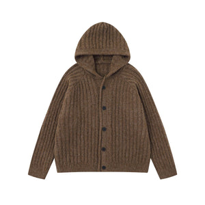 COZY LINE | Ribbed Knit Button Hoodie