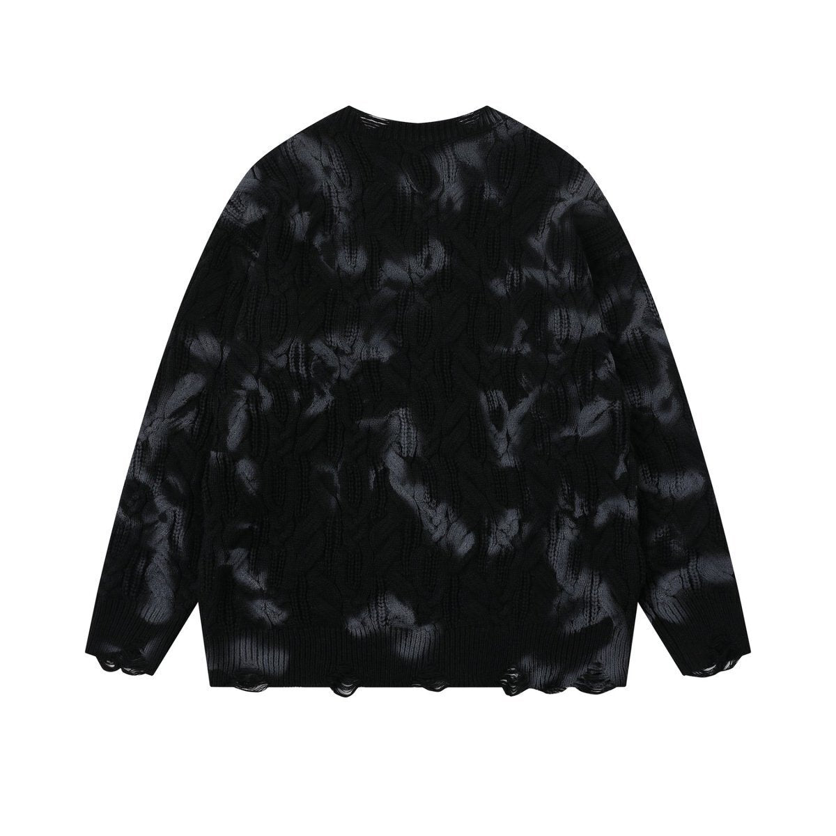 Charcoal Fade | Distressed Tie-Dye Knit Pullover