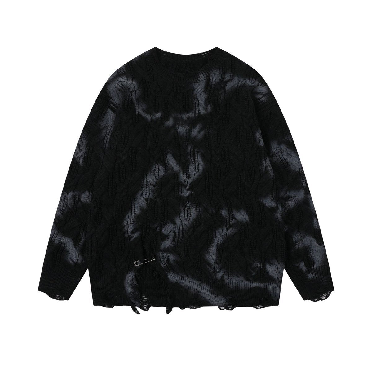 Charcoal Fade | Distressed Tie-Dye Knit Pullover