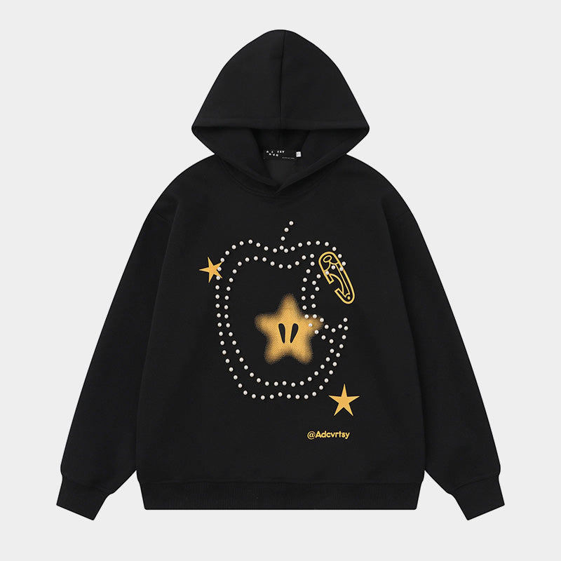Glitter Star Apple Print | Oversized Hoodie - Santo