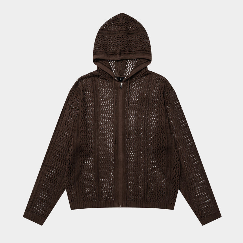 Crochet Mesh | Knit Zip Up Hoodie - Santo
