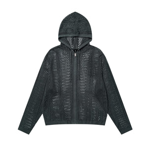 Crochet Mesh | Knit Zip Up Hoodie - Santo