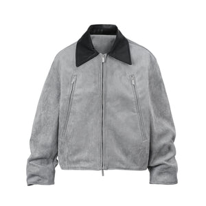 Contrast Collar | Suede Zip Jacket - Santo