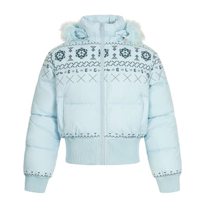 Glacier Bloom | Nordic Embroidered Hooded Puffer
