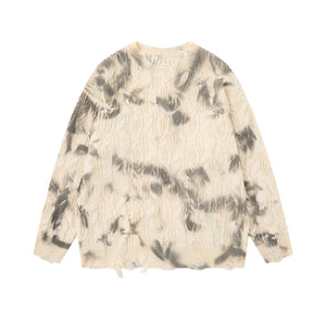 Charcoal Fade | Distressed Tie-Dye Knit Pullover