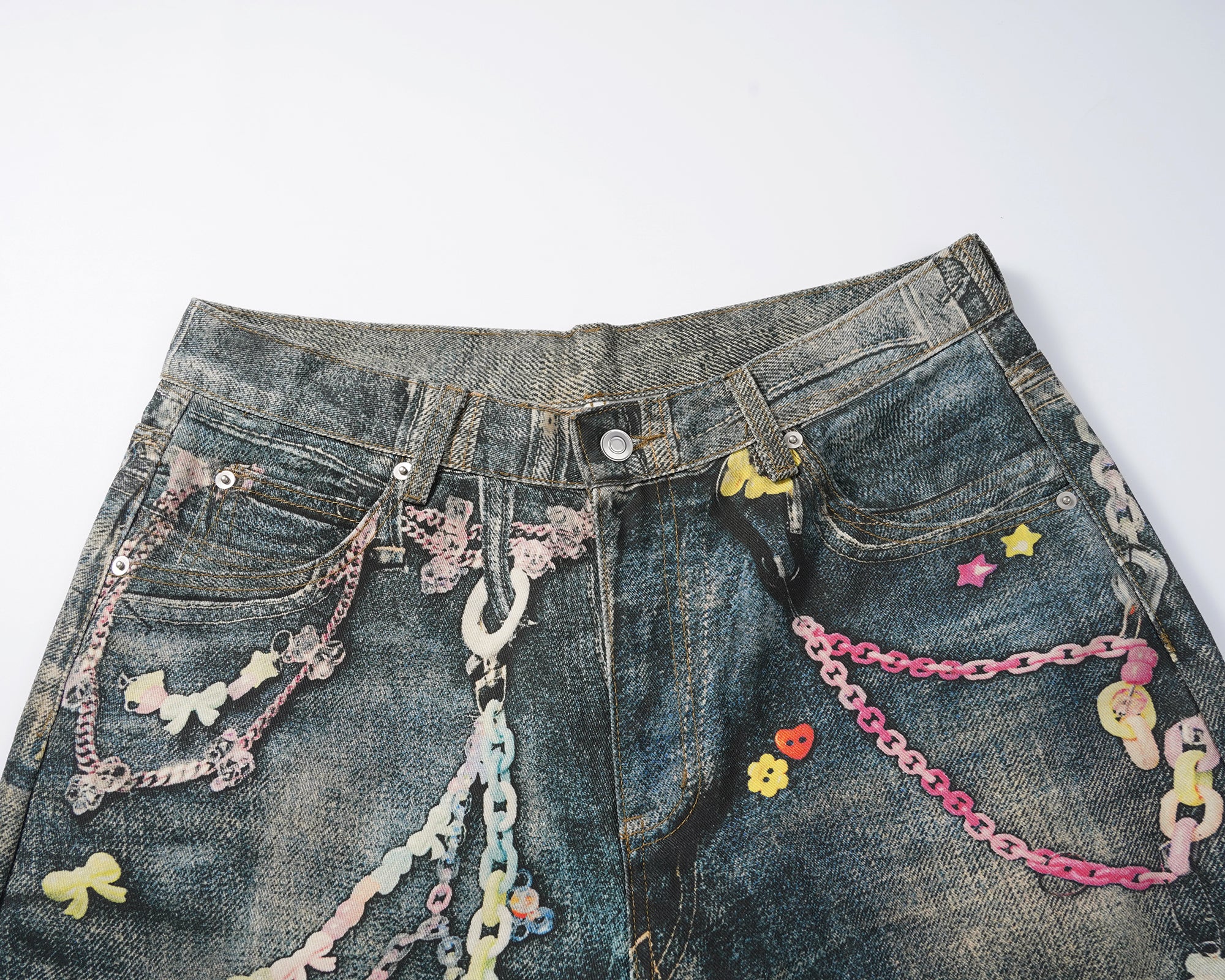 Pastel Chain Print | Denim Jeans - Santo