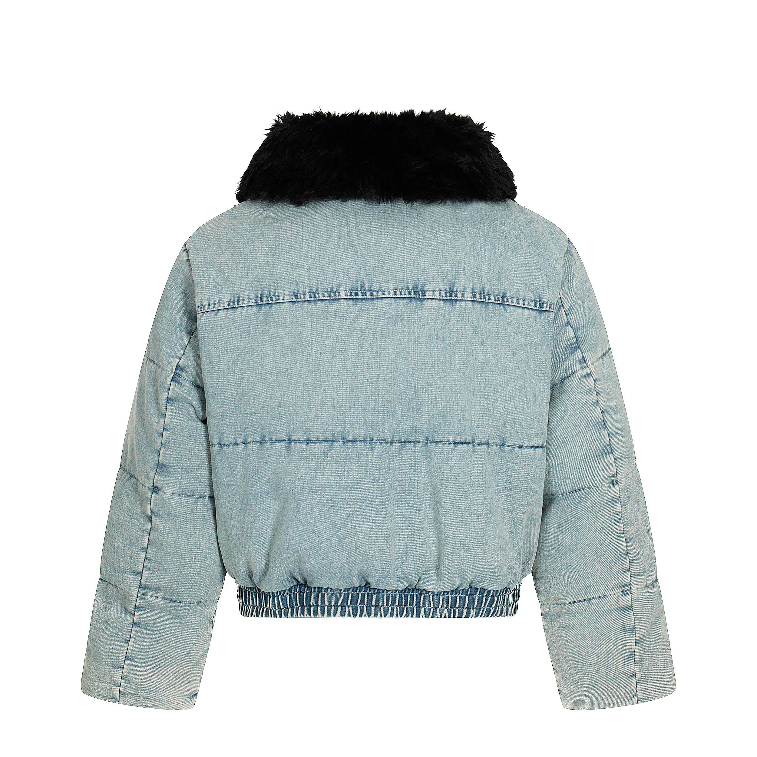 Denim Flare | Faux Fur Collar Bomber Jacket
