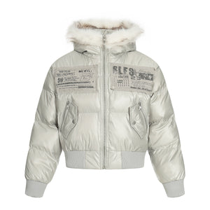 Frost Petal | Embroidered Satin Puffer Jacket