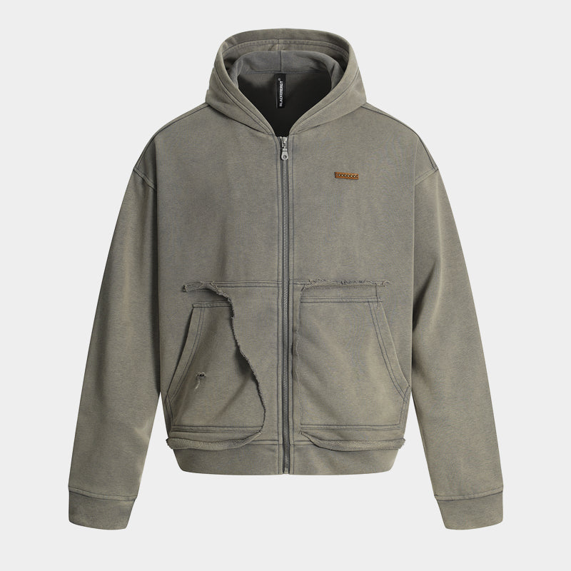 Washed Distressed | Full Zip Hoodie - Santo