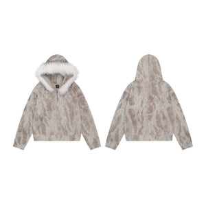 Faux Fur Leopard | Hooded Zip Jacket - Santo