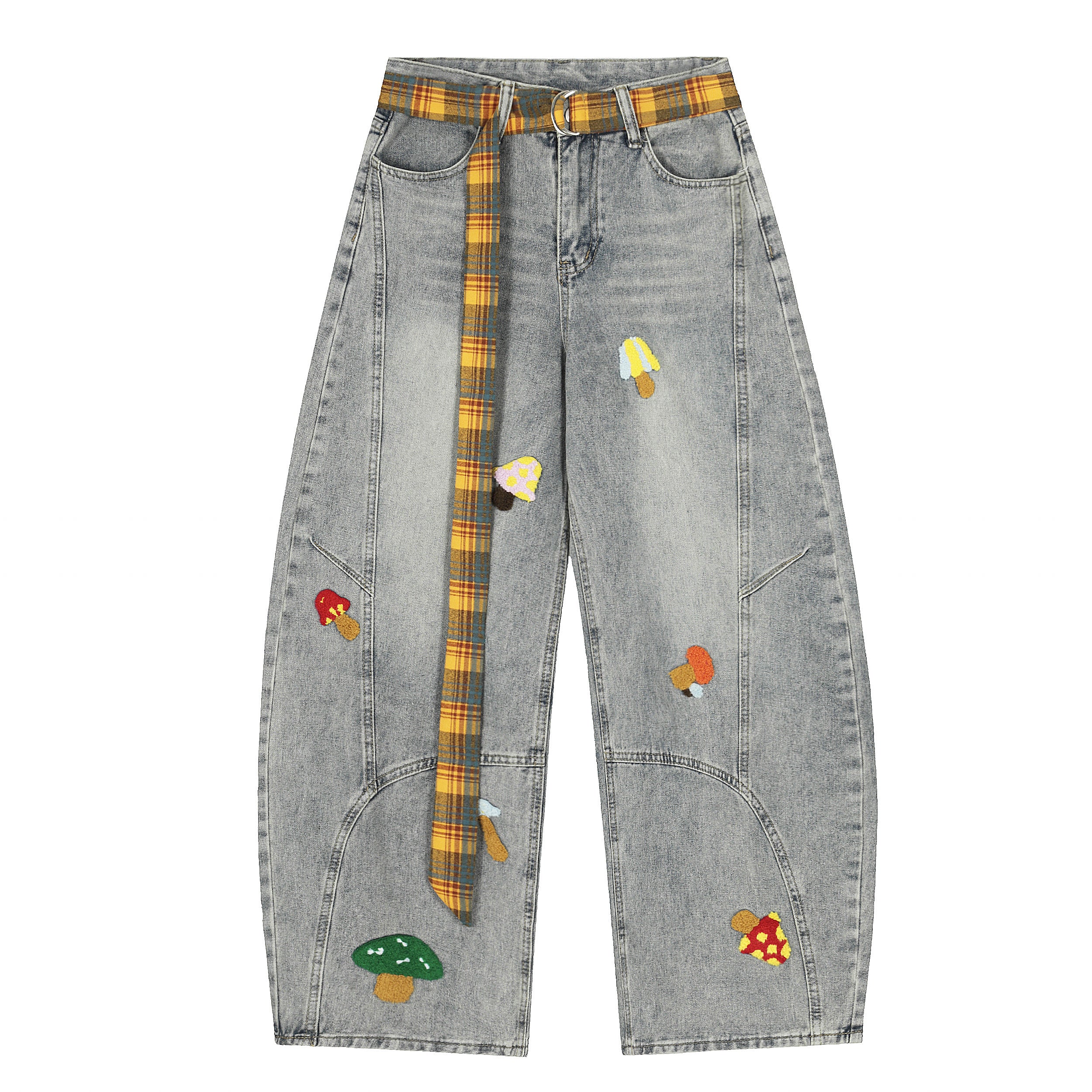 Mushroom patch | Embroidered wide leg jeans