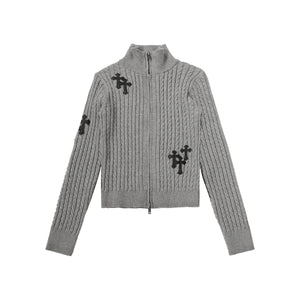 Fuzzy Pup | Striped Knit Cardigan with Dog Embroidery