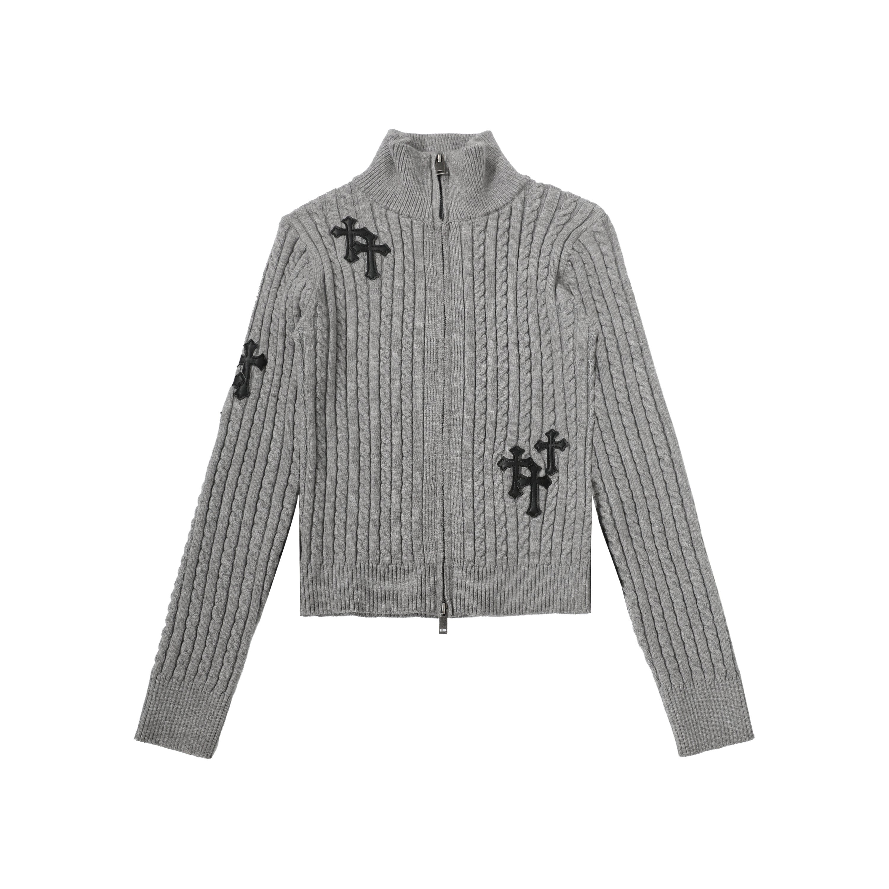 Fuzzy Pup | Striped Knit Cardigan with Dog Embroidery