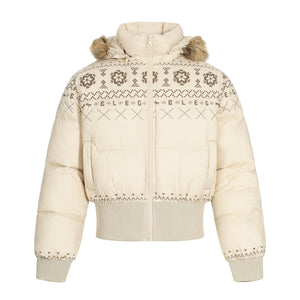 Glacier Bloom | Nordic Embroidered Hooded Puffer