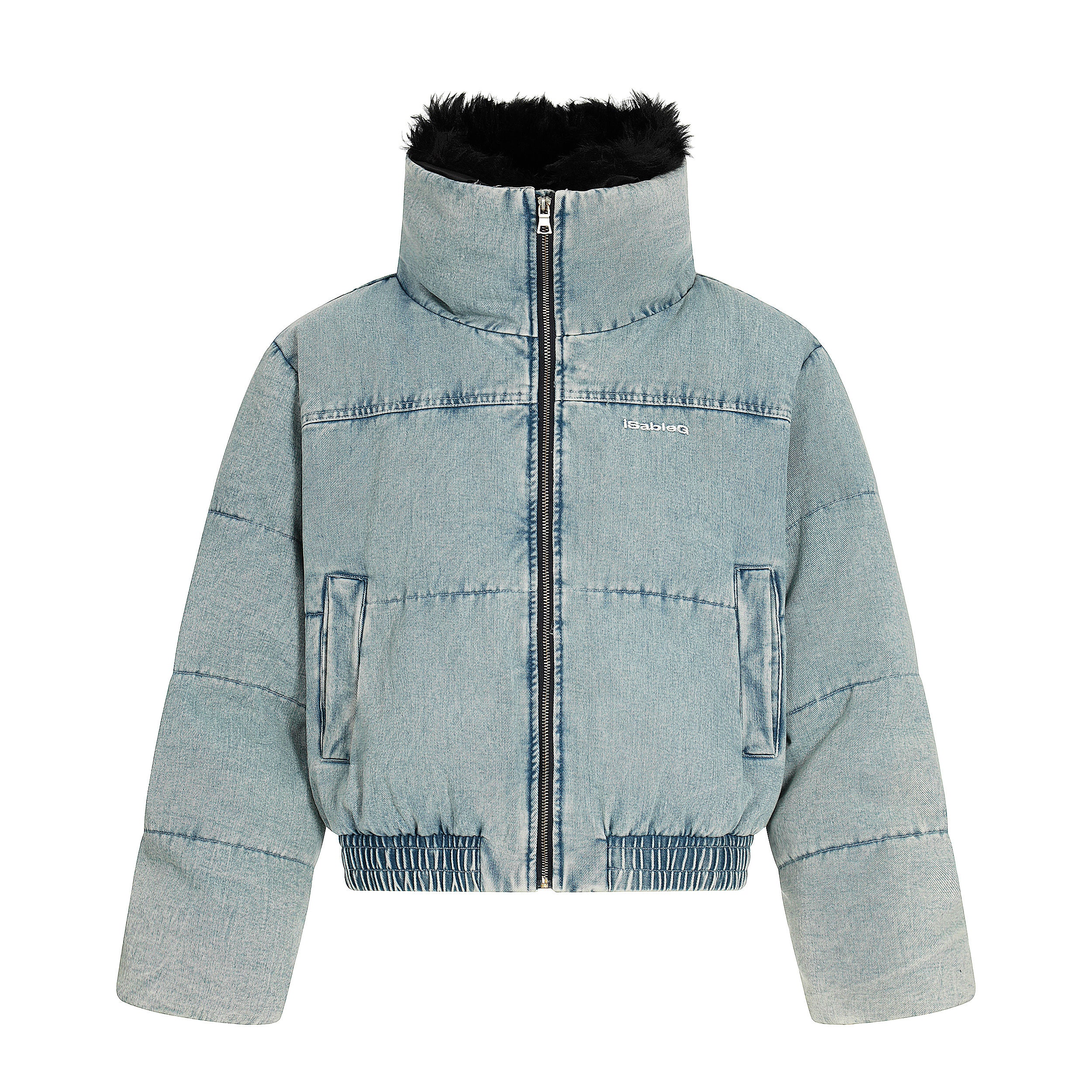 Denim Flare | Faux Fur Collar Bomber Jacket