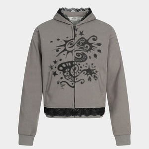 Gothic Spray Print | Zip Up Hoodie - Santo