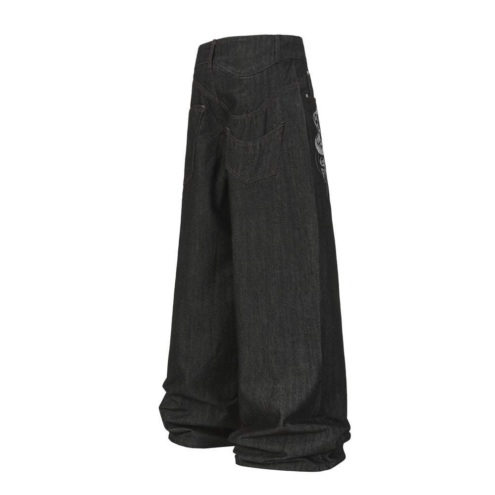 Snake Embroidery | Denim Jeans - Santo