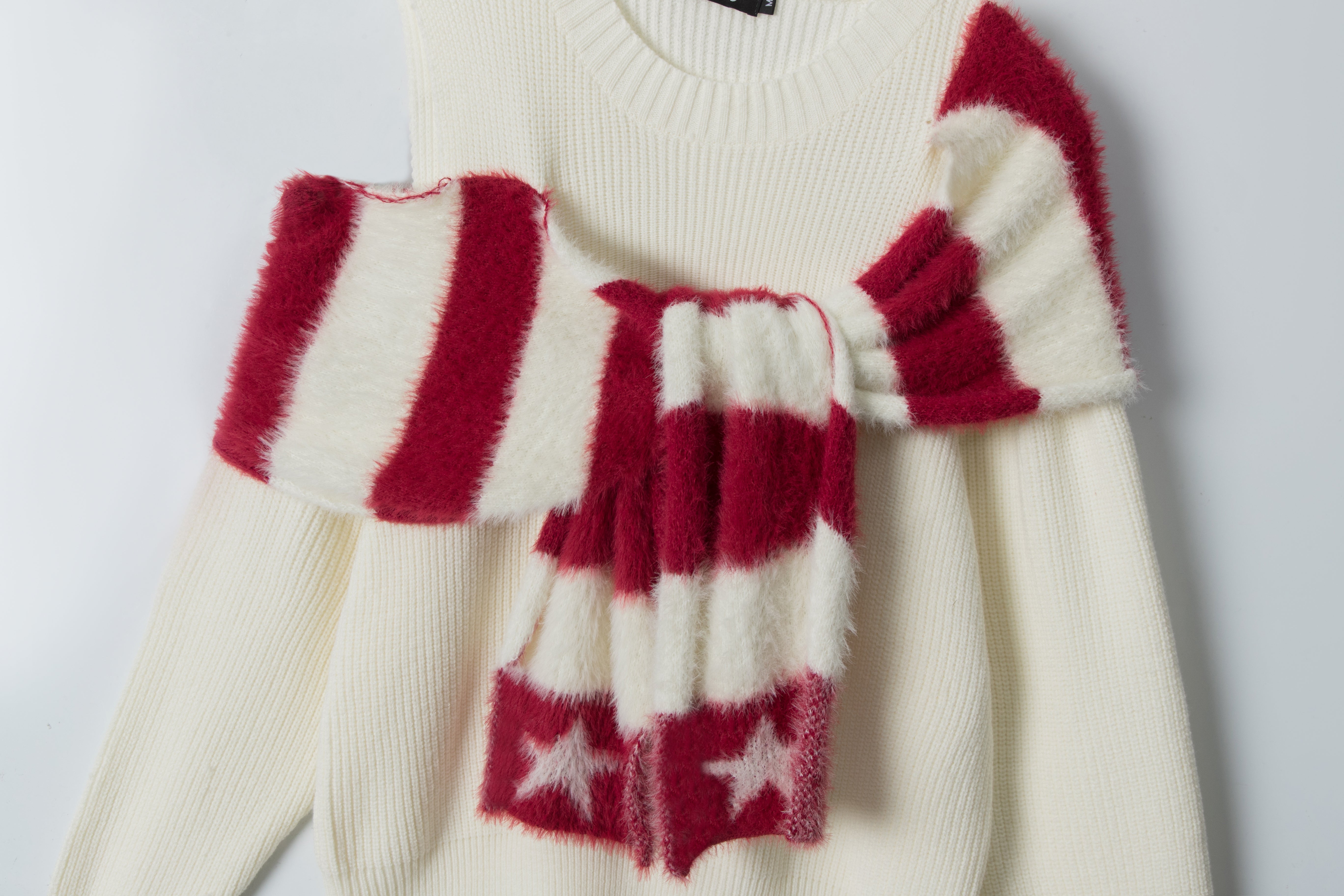 Star Stripe | One-Shoulder Knit Sweater with Scarf