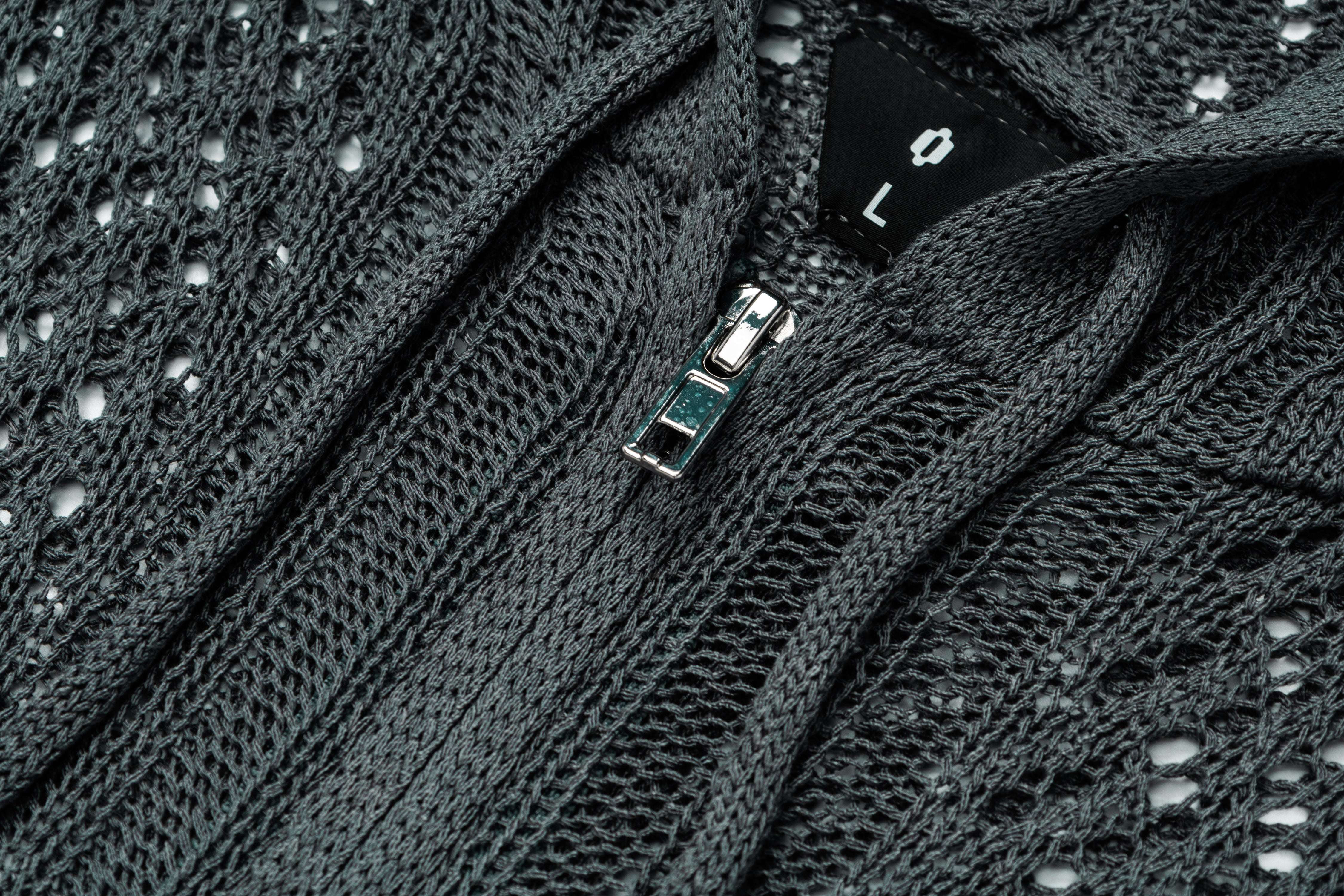 Crochet Mesh | Knit Zip Up Hoodie - Santo