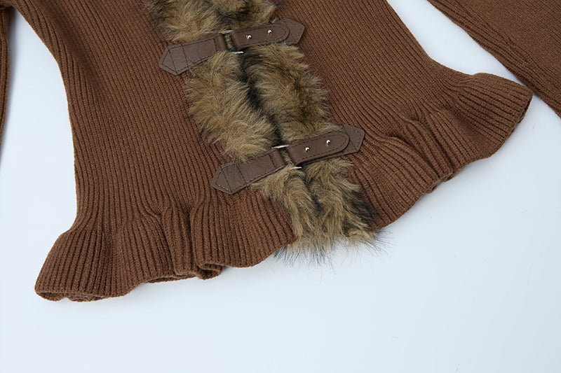 Buckled Fur | Knit Cardigan with Faux Trim