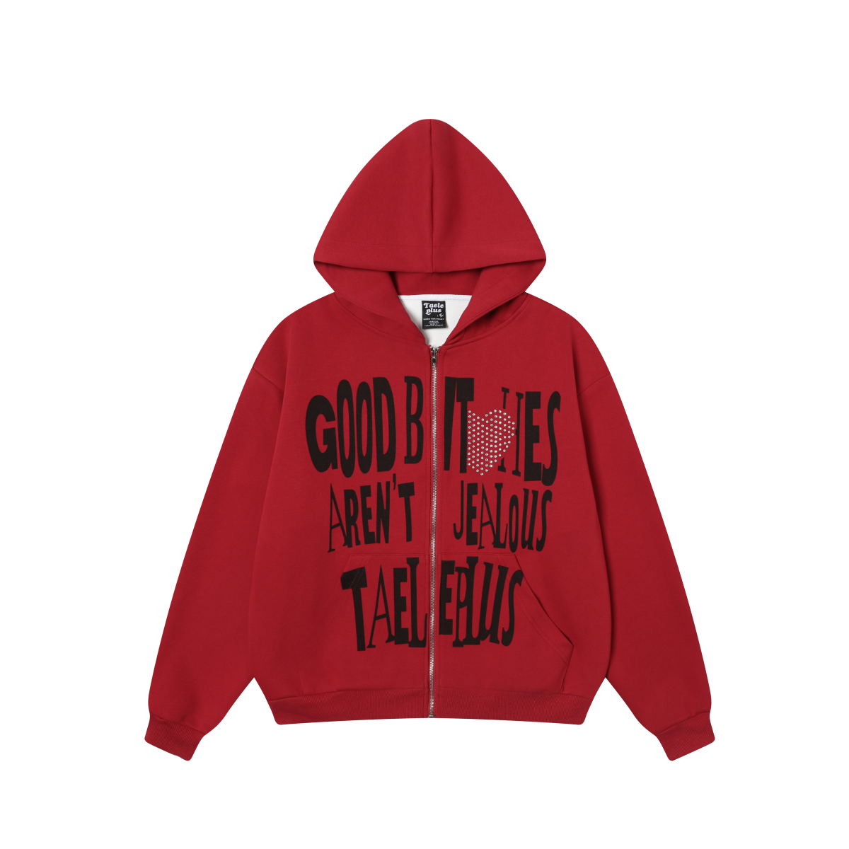 Rhinestone Heart | Zip-Up Hoodie - Santo
