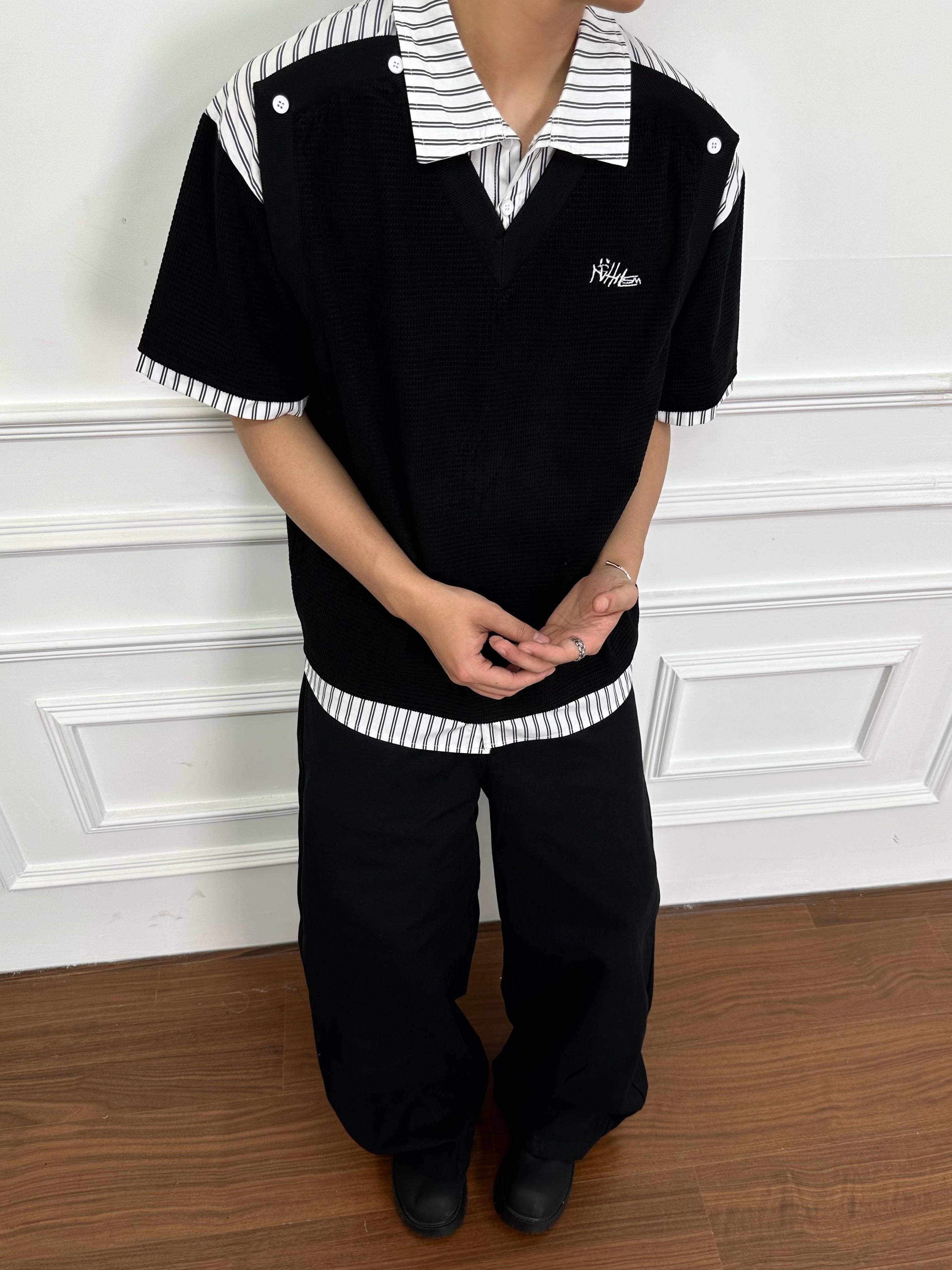 Men's Oversized T-Shirt | Striped Polo Collar