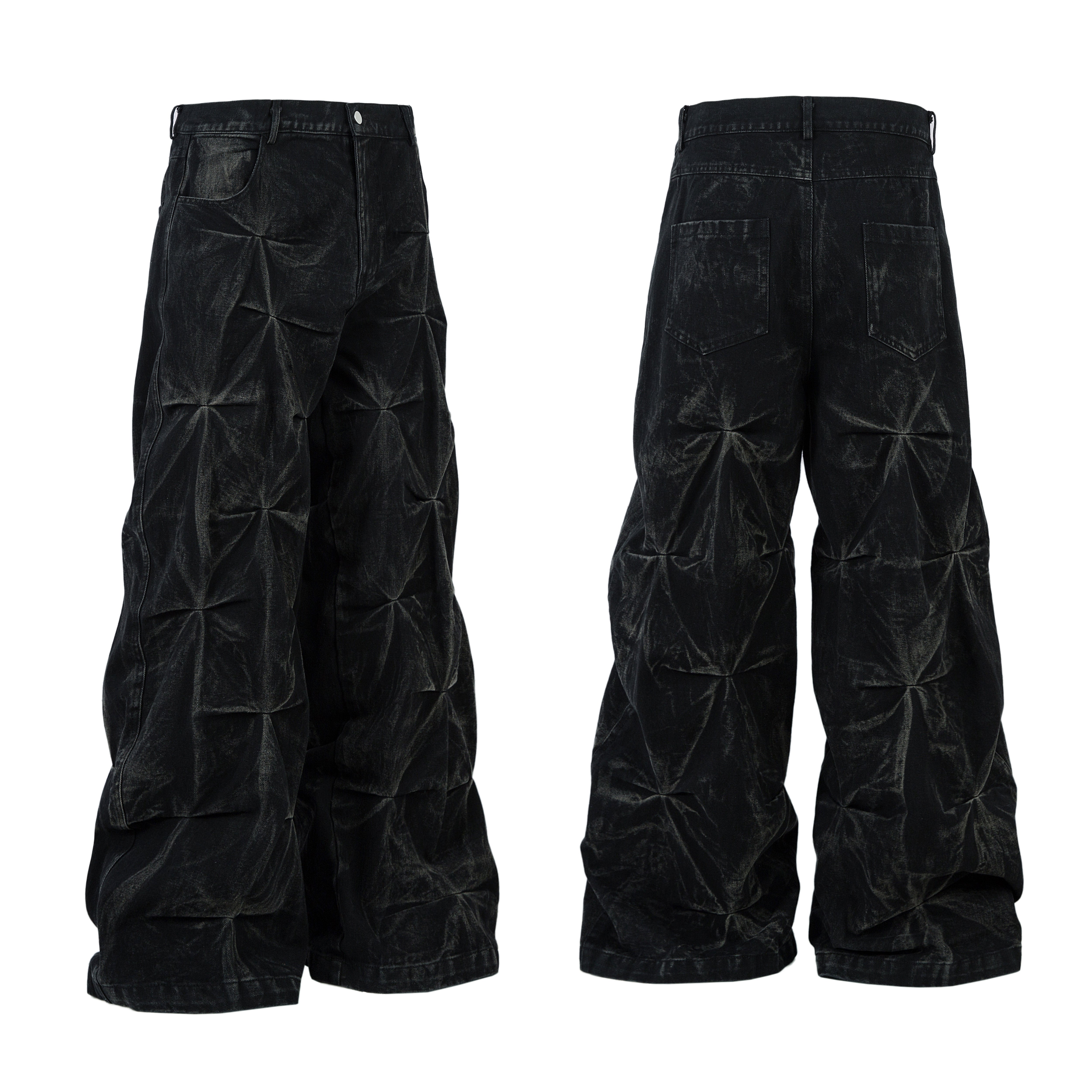 Washed Distressed Pleated | Baggy Jeans