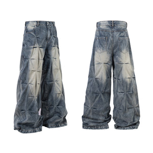Washed Grid Pleat | Denim Jeans - Santo
