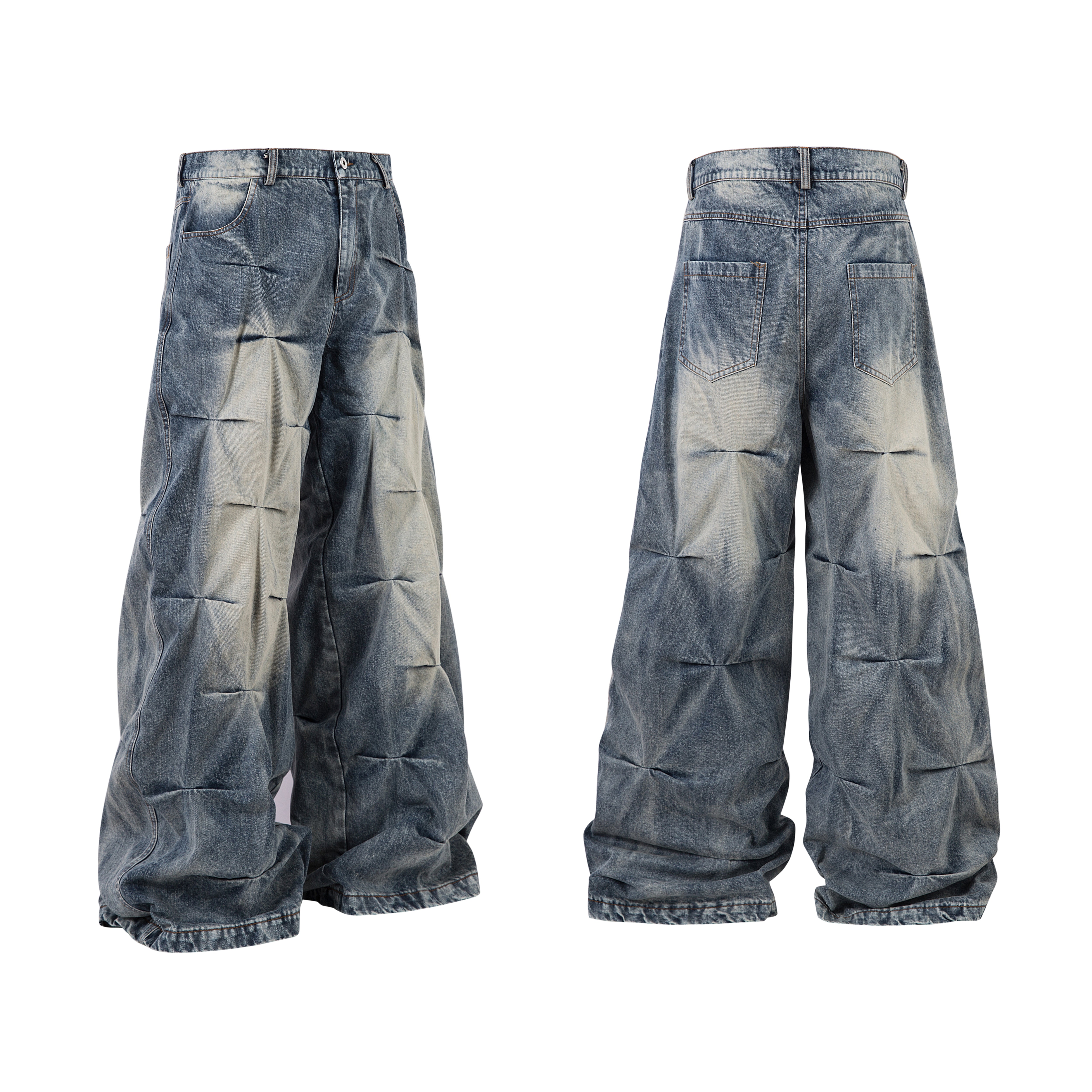 Washed Grid Pleat | Denim Jeans