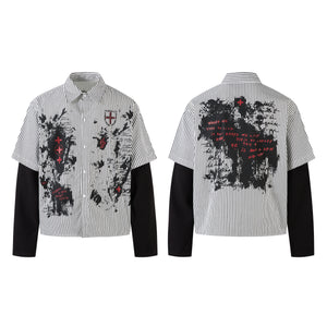 Graffiti Print Layered | Striped Sweatshirt - Santo