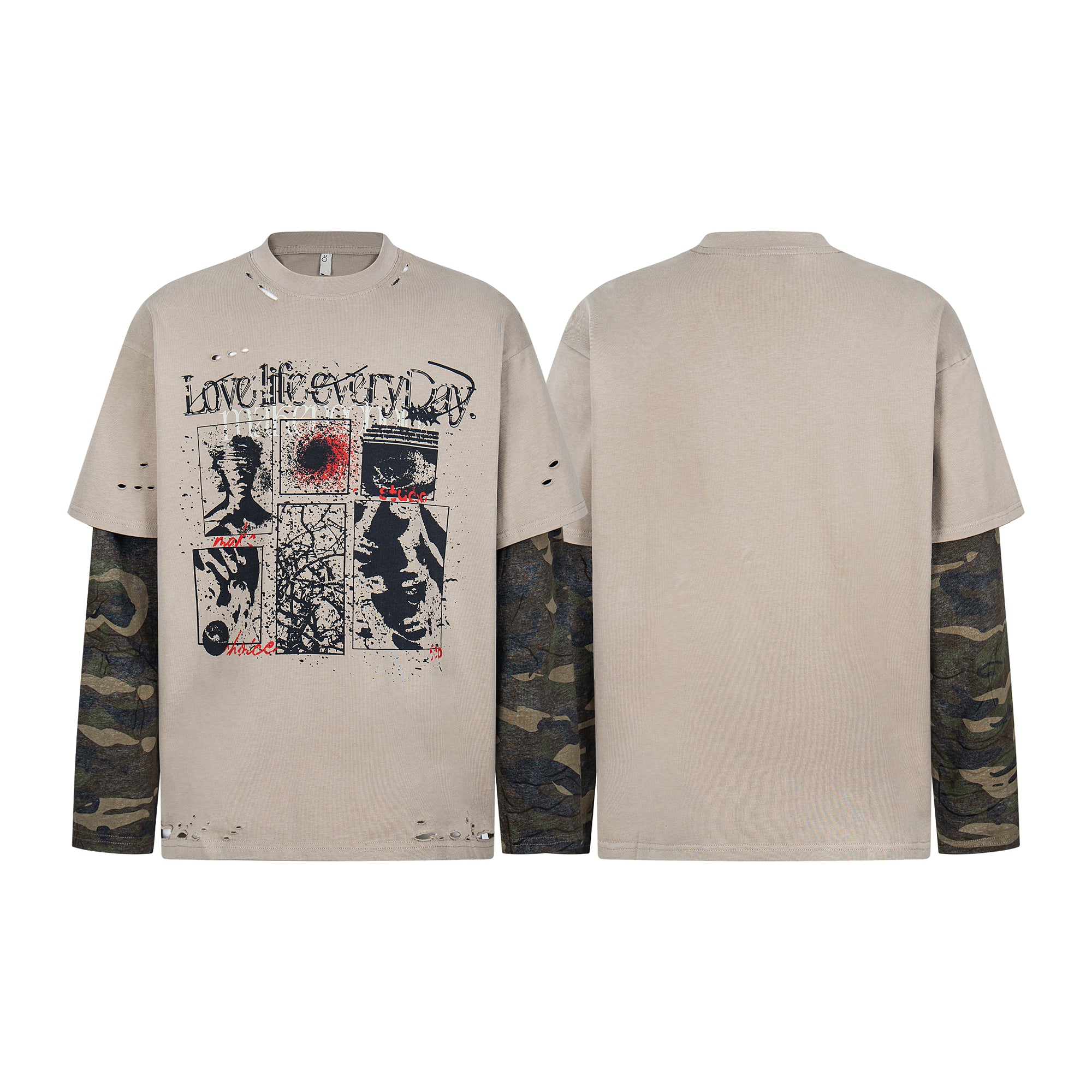 Retro Camouflage Patchwork | Ripped Sweatshirt - Santo