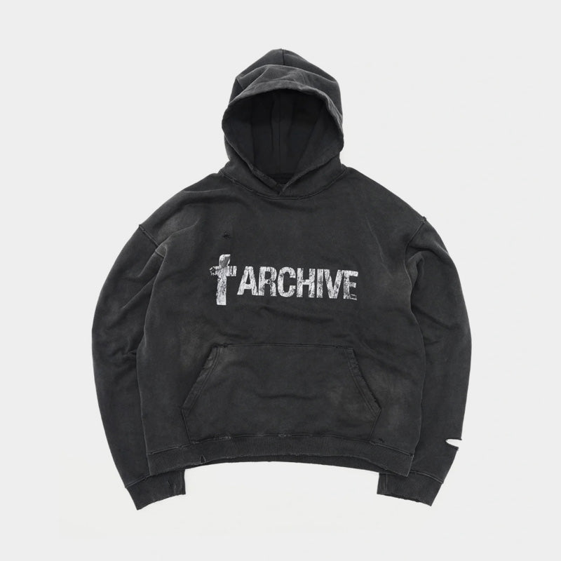 Distressed Washed Black | Archive Hoodie