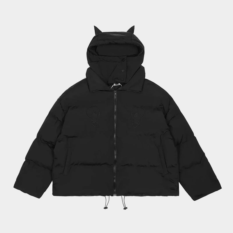 Devil | Black Hooded Puffer Jacket - Santo