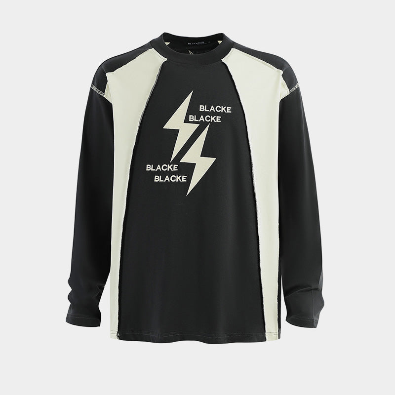 Lightning Graphic Sweatshirt | Contrast Stitch Long Sleeve Top