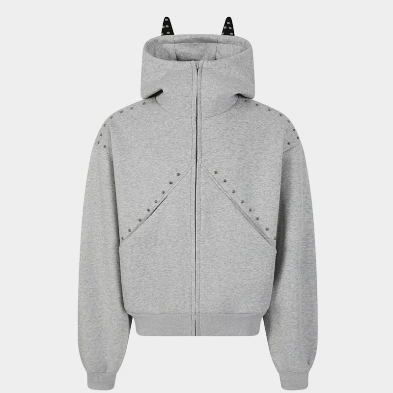 Horned Studded Jacket | Zip Up Streetwear Hoodie