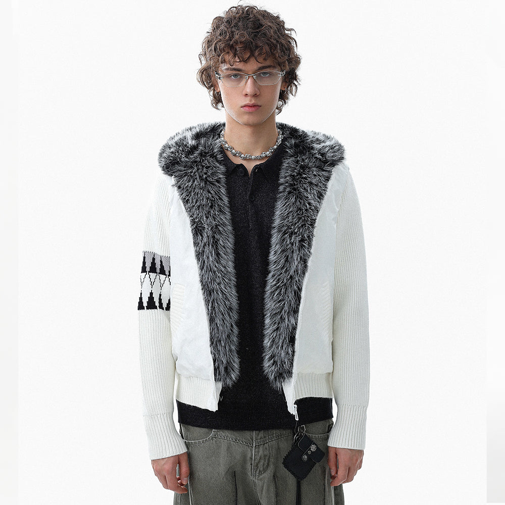 Knit Contrast | Fleece Hooded Jacket