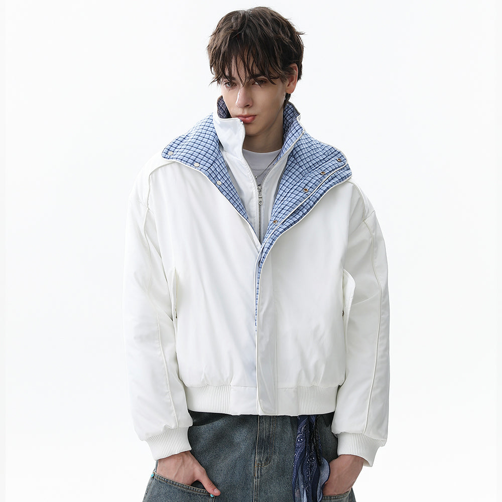 Plaid-Lined Patch| Stand Collar Jacket