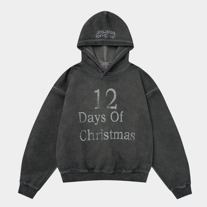 Distressed Retro Pullover | Hollow Embroidered Christmas Hoodie