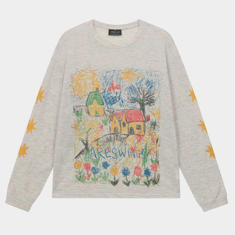 Retro Long Sleeve Streetwear Top | Graffiti Print Sweatshirt