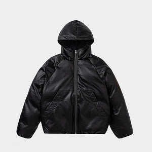 Leather Hooded | Zip-Up Puffer Jacket