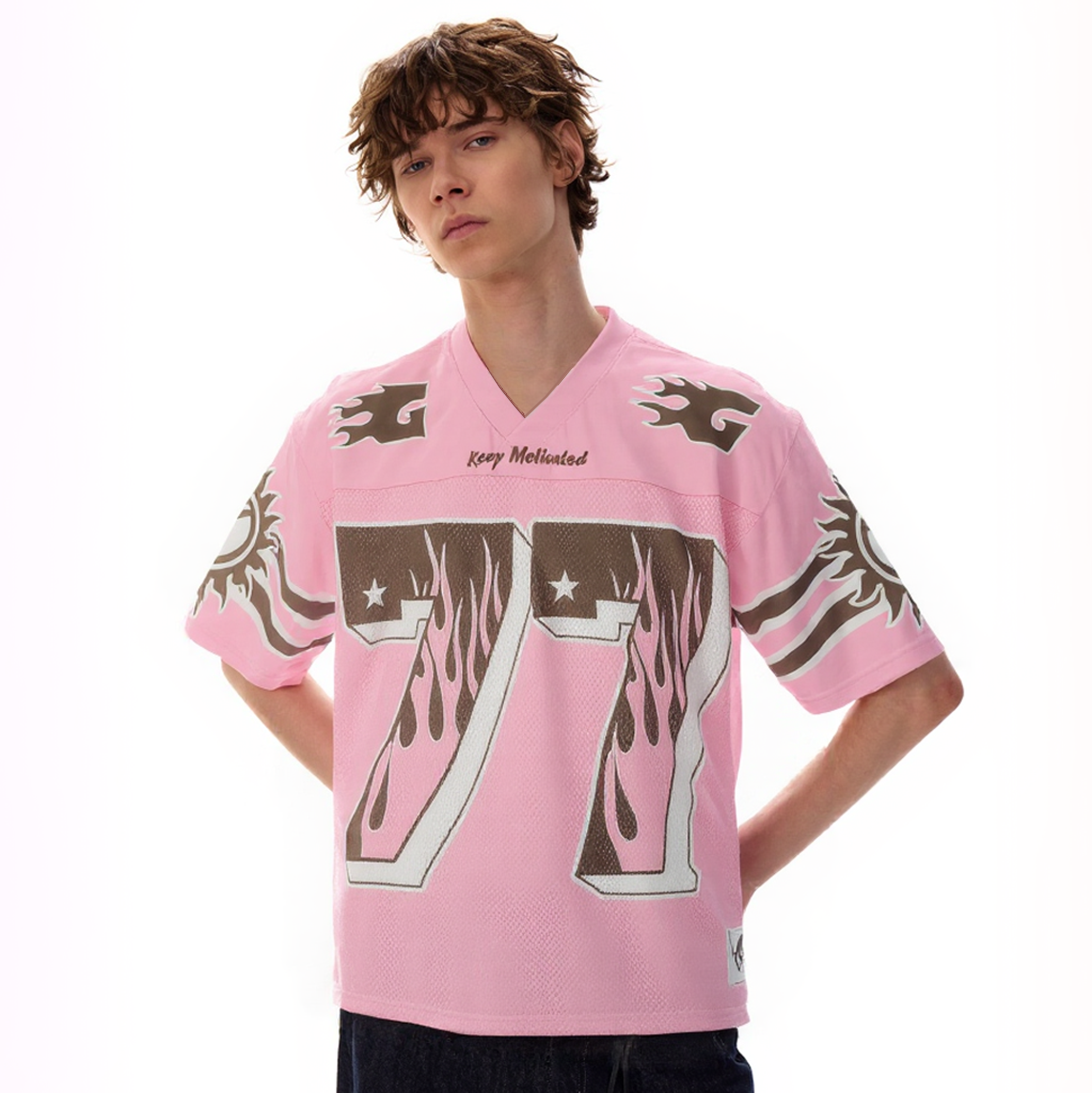 77 Flame Print Mesh Pink Jersey